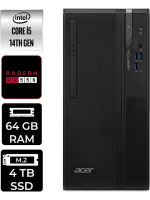 Acer Veriton S2720G Core I5 14400 RX550 4gb 64GB 4tb SSD WIN11 Pro DTR1PEM002P416 Masaüstü Bilgisayar & Per4 USB