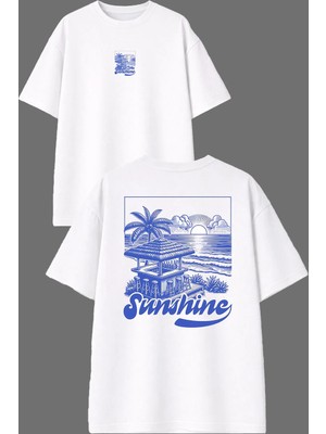 Vsrn Sunshine Tasarım Ön Arka Baskılı Beyaz Oversize T Shirt