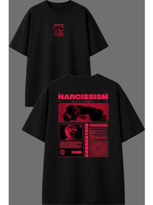 Vsrn Narcıssısm Tasarım Ön Arka Baskılı Siyah Oversize T Shirt