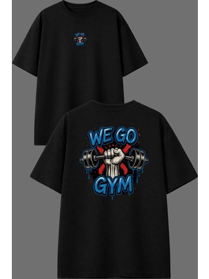 Vsrn Gym Go We Tasarım Ön Arka Baskılı Siyah Oversize T Shirt