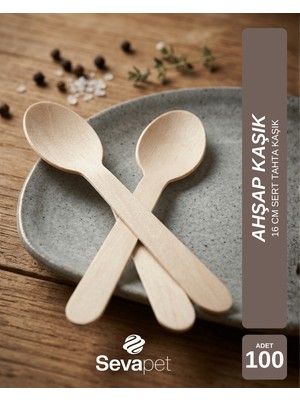 Sevapet 16 cm Ahşap Kaşık / 100 Adet Tek Kullanımlık Tahta Kaşık