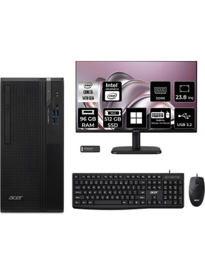 Acer Veriton S2720G Core I5 14400 96GB 512GB SSD 23.8" Fhd WIN11 Home DTR1PEM002P517 Masaüstü Bilgisayar & Per4 USB