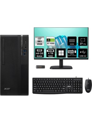 Acer Veriton S2720G Core I5 14400 GT1030 4gb 48GB 4tb SSD 27" Fhd WIN11 Pro DTR1PEM002P832 Masaüstü Bilgisayar & Per4 USB