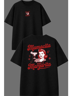 Vsrn Mamacita Tasarım Ön Arka Baskılı Siyah Oversize T Shirt
