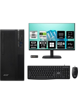 Acer Veriton S2720G Core I5 14400 GT1030 4gb 48GB 2tb SSD 27" Fhd WIN11 Pro DTR1PEM002P831 Masaüstü Bilgisayar & Per4 USB