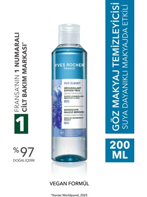 Yves Rocher Tüm Ciltler, Çift Fazlı/Yoğun Makyaja Özel, Rahatlatıcı Göz Makyaj Temizleyici-Pur Bleuet-200ml