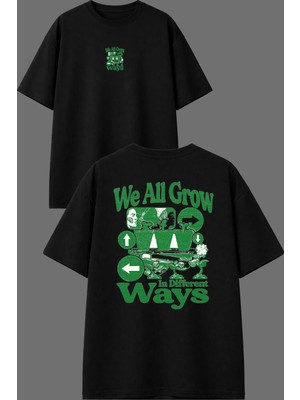 Vsrn We All Ways Tasarım Ön Arka Baskılı Siyah Oversize T Shirt
