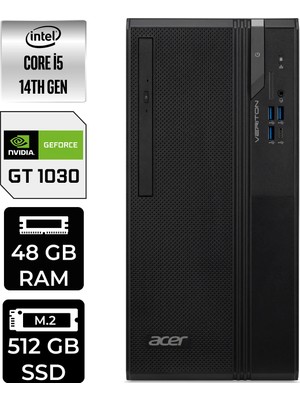 Acer Veriton S2720G Core I5 14400 GT1030 4gb 48GB 512GB SSD WIN11 Home DTR1PEM002P449 Masaüstü Bilgisayar & Per4 USB