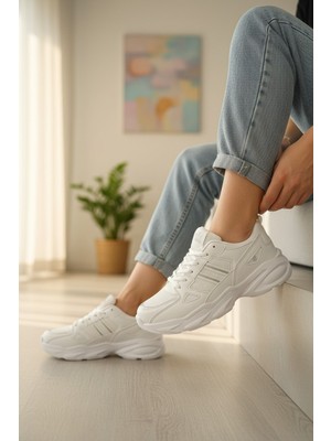 Enoch Kadın Siyah Klasik Şeritli ve Kalın Tabanlı Rahat Günlük Sneaker Spor Ayakkabı
