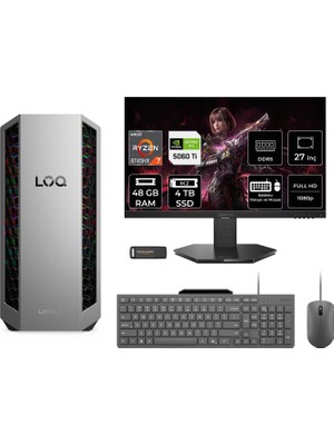 Lenovo Loq Tower Ryzen 7 8745HX RTX5060TI 8gb 48GB Ram 4tb SSD 27" Fhd Freedos 91DF006LTRP432 Gaming Masaüstü Bilgisayar & Per4 USB