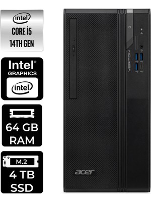 Acer Veriton S2720G Core I5 14400 64GB 4tb SSD WIN11 Pro DTR1PEM002P356 Masaüstü Bilgisayar & Per4 USB