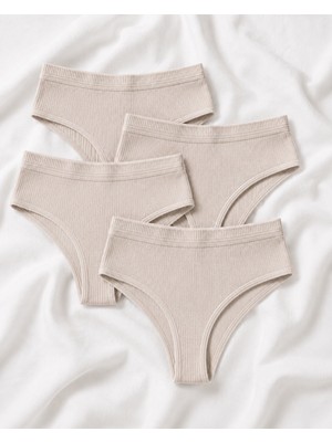 Skin Verse Pamuklu Yüksek Bel Tanga Külot 4'lü Set