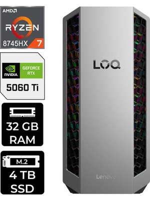Lenovo Loq Tower Ryzen 7 8745HX RTX5060TI 8gb 32GB Ram 4tb SSD WIN11 Home 91DF006LTRP328 Gaming Masaüstü Bilgisayar & Per4 USB