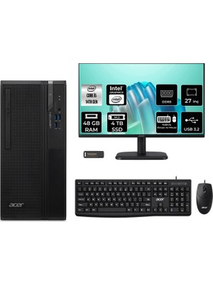 Acer Veriton S2720G Core I5 14400 48GB 4tb SSD 27" Fhd Freedos DTR1PEM002P672 Masaüstü Bilgisayar & Per4 USB