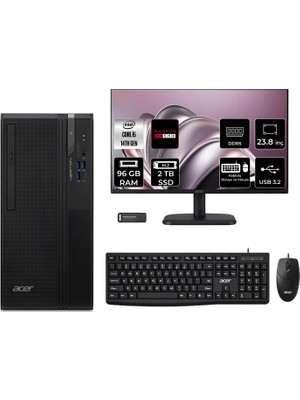 Acer Veriton S2720G Core I5 14400 RX550 4gb 96GB 2tb SSD 23.8" Fhd Freedos DTR1PEM002P559 Masaüstü Bilgisayar & Per4 USB