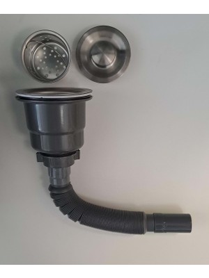 Leva House Körüklü Sifon Lüx Çöp Mak ( Vidalı - Sepetli - Kapaklı ) - Süzgü Ø 110 mm - Ø 32 Lik Çıkışlı - Gri
