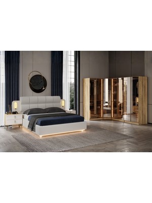 Doressa Bend Walnut 7 Kapılı Reflekte Camlı Köşe Yatak Odası Takımo