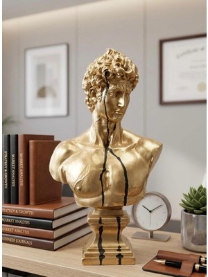 Mirsa Global Modern Dekoratif Biblo – Gold Siyah Detay David/ Davut Heykeli, Salon Konsol & Sehpa Üstü Şık Ev Dekorasyonu, Lüks Ofis Aksesuarı