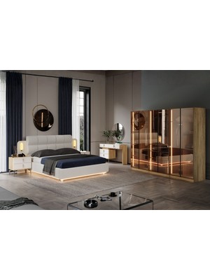 Doressa Bend Walnut 6 Kapılı Reflekte Camlı Yatak Odası Takımı