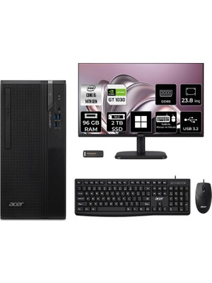 Acer Veriton S2720G Core I5 14400 GT1030 4gb 96GB 2tb SSD 23.8" Fhd WIN11 Pro DTR1PEM002P659 Masaüstü Bilgisayar & Per4 USB
