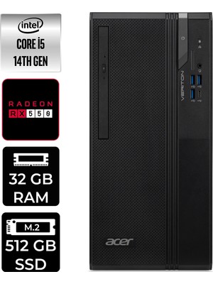 Acer Veriton S2720G Core I5 14400 RX550 4gb 32GB 512GB SSD WIN11 Home DTR1PEM002P385 Masaüstü Bilgisayar & Per4 USB