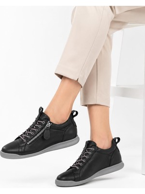 papucumun dünyası Kadın Hakiki Deri Yan Fermuar Detaylı Casual Sneaker