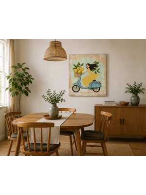 Othello Art Vintage Limon Temalı Kadın Scooter Kanvas Tablo-Modern Ev Duvar Süsü