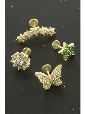 Renklime Tragus Zirkon Taşlı  Piercing 1 Adet