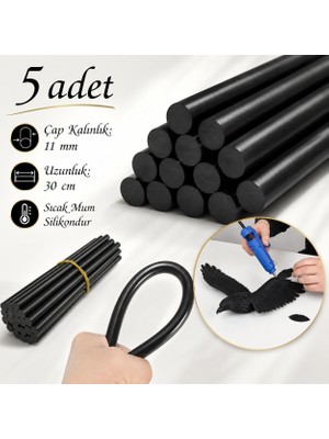 Badem10 (5 Adet) Siyah Renk Kalın Sıcak Mum Silikon 11 mm Çubuk Hobi Süs Hediyelik Eşya Maket Yapıştırma Slikon