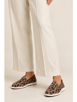 Sovenso Sunny Hakiki Deri Desert Leopar Süet Termo Taban Kahve Loafer