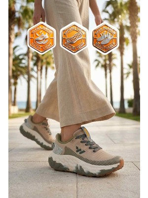 Walkway Bej Fileli Hafızalı Taban Unisex Spor Ayakkabı