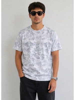 Marsilyan Erkek Batik Desenli Tişört Bisiklet Yaka Kısa Kol Regular Fit T-Shirt - Gri