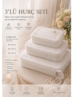 Higliving Zerafet Serisi Broşlu Fransız Güpür Gelin Damat 3’lü Hurç Seti