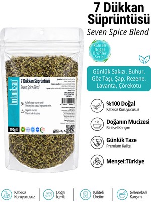 Botaniksan 7 Dükkan Süprüntüsü 100GR – Geleneksel Tütsü Karışımı | Doğal Buhur, Nazar & Enerji Temizleme Tütsüsü