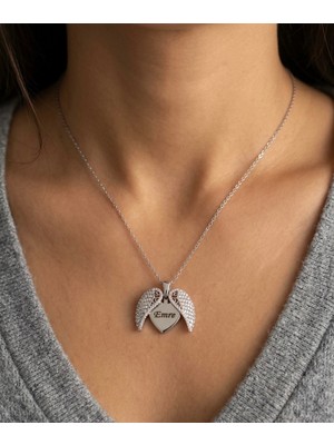Moonpiece Collection Kişiye Özel Baskılı Tasarım Kanatlı Kolye Hediye Arkadaş Sevgili