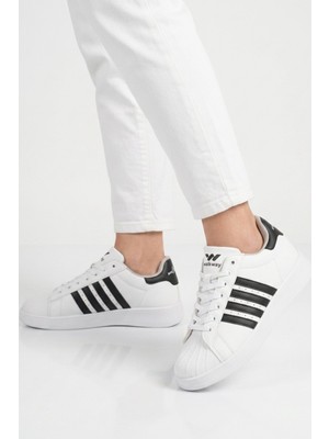 Walkway Beyaz Siyah Bağcıklı Unisex Spor Ayakkabı