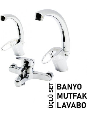 Marsilyan 3lü Set   Banyo - Evye Mutfak - Lavabo   Aç Kapa  Mix Batarya Musluk (K95)