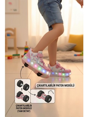 Enoch Çocuk Patenli Işıklı Tekerlekli Spor Ayakkabı & Rahat Cırt Cırtlı Kaykay Ayakkabı 4 Tekerli Sneaker