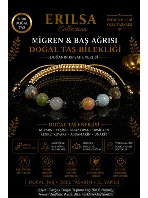 Erilsa Sertifikalı Migren Baş Ağrısı Doğal Taş Bilekliği - Ayarlanabilir Unisex Premium Tasarım 8mm