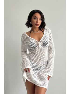 Aura Fashion Kadın Ajurlu Ispanyol Kol Plaj Elbisesi