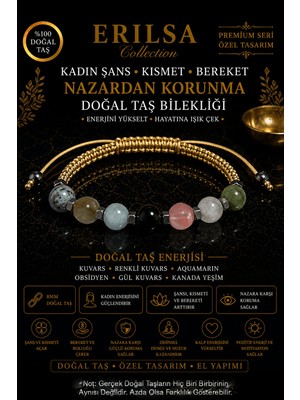 Erilsa Sertifikalı Kadın Şans Kısmet Bereket Nazardan Korunma Doğal Taş Bilekliği Ayarlanamalı Unisex Lüks