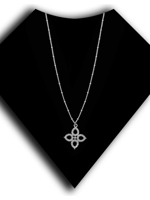 Roxx Jewellery 925 Ayar Gümüş Taşlı Yonca Model Kadın Kolye