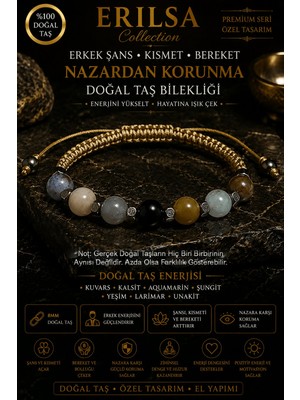 Erilsa Sertifikalı Erkek Şans Kısmet Bereket Nazardan Korunma Doğal Taş Bilekliği - Ayarlamalı Unisex Lüks