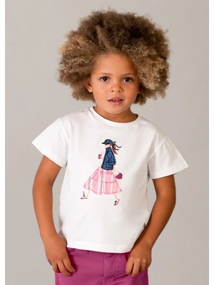 Mayoral Kız Çocuk Baskılı Tshirt Beyaz