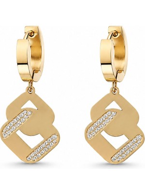 Serelya 316L Çelik Gold Renk Zirkon Taşlı Kadın Küpe
