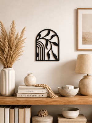 Bel&Co Home Modern Soyut Kemer Desenli Siyah Mdf Duvar Dekoru – 3mm Lazer Kesim Minimal Duvar Süsü 30X23 cm