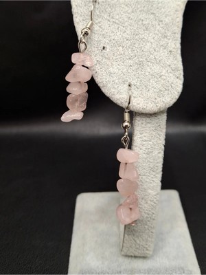 Han Ticarethane Doğal Pembe Kuvars Taşlı Küpe