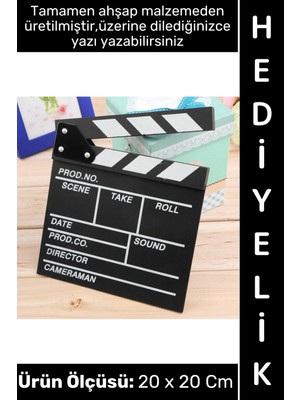 Wintoup #sinema Dekoratif Çalışma Odası Ev Ofis Hediyelik Süs Eşya Nostaljik Retro Yazı Yazılabilir Ahşap Şık Estetik Film Sinema Klaket 20 x 20 cm