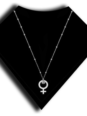 Roxx Jewellery 925 Ayar Gümüş Tektaş Sallantılı Kadın Sembolü Kadın Kolye