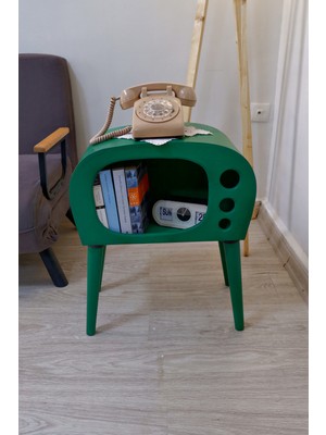 HunCar Ahşap El Yapımı Retro Televizyon Köşe Sehpası Mint Green